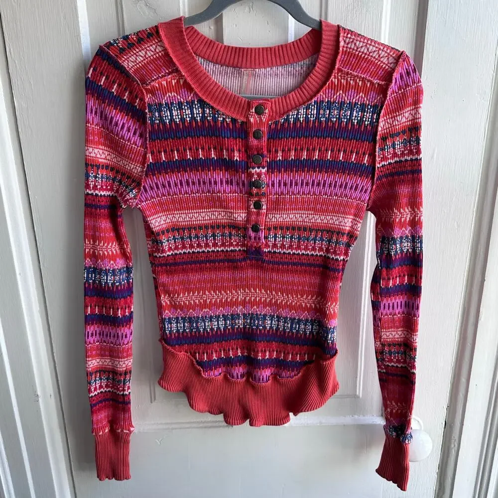 Free People Movement Rally Printed Layer Henley Fired Up Combo